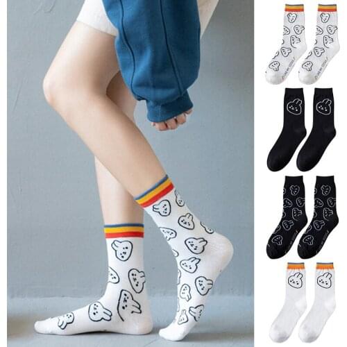 Animal print cartoon cute socks white striped calcetines woman harajuku kawaii women skarpetki damskie funny chaussette cotton