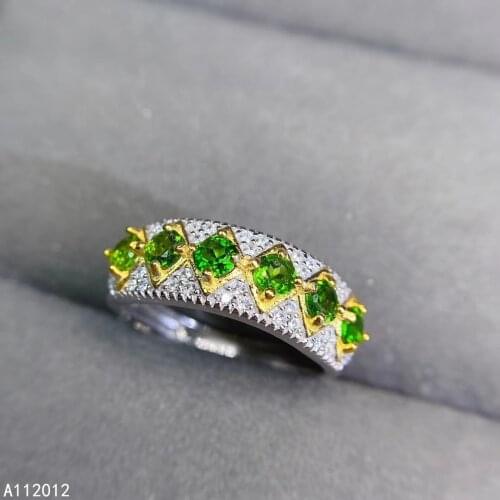 KJJEAXCMY fine jewelry S925 sterling silver inlaid natural Diopside new girl lovely ring support test Chinese style with box