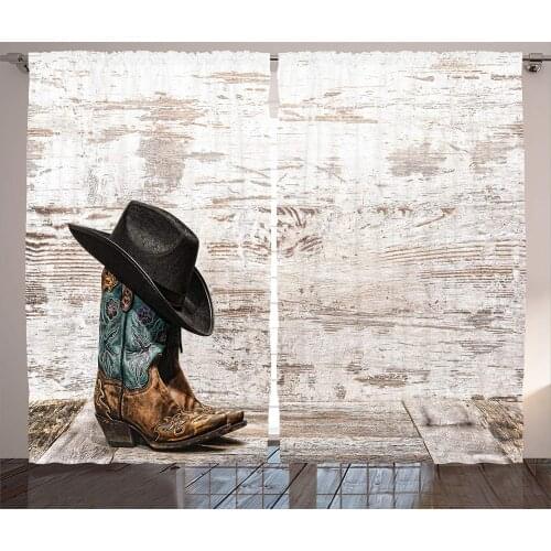 Western Curtains 2 Panel Set Traditional Rodeo Cowboy Hat Cowgirl Boots a Retro Grunge Background Art Photo Living Room Bedroom