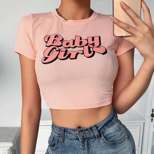 2121 Summer T-shirt Crop Tops Women Short Sleeve Letter Printed Slim Tee Shirts Ladies Rib-Knit Casual Sexy Club Shirts Female