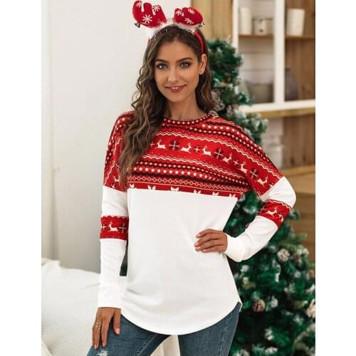 Women Christmas Print T-shirt, Autumn and Winter Casual Style Long Sleeve Round Neck Pullover S-4XL 2020 New Hot