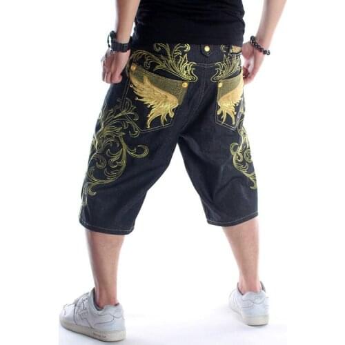 W30-W46 New Mens Jeans Embroidery Baggy Loose Denim HipHop Butterfly Streetwear Short 1/2 Pants Trousers Summer Oversize 2021