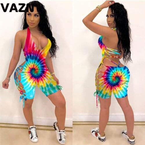 VAZN 2020 New Sexy Club Birthday Dress Fashion Women Sexy Tie Dye Print Sleeveless Beach Style Vestidos For Female