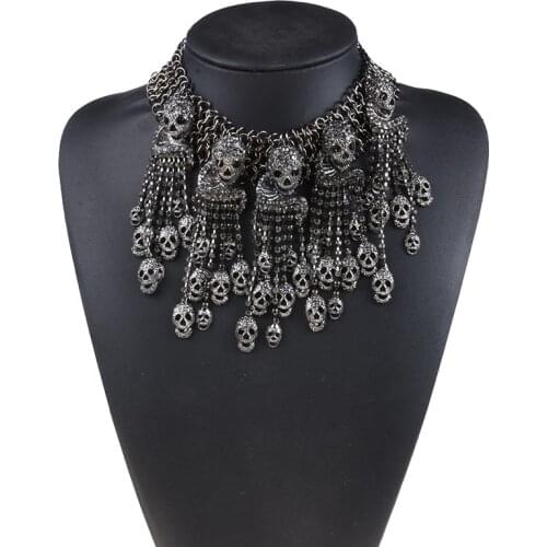 Exaggerated Skeleton Head Necklace Women Vintage Large Collar Skull Necklace Maxi Chunky Chains Statement Big Choker Necklace