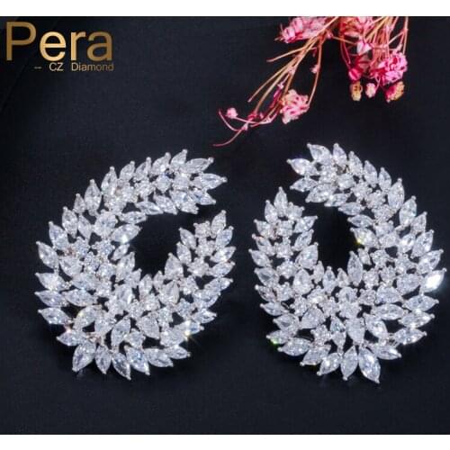 Pera Clean White Marquise Cut Cubic Zirconia Crystal Bridal Large Statement Hollow Stud Earrings for Women Ear Jewelry E448