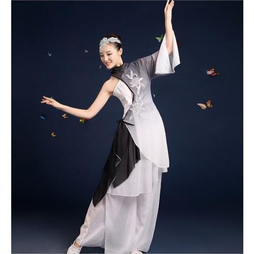 0150) Single sleeve Ink painting flower Embroidery Kung Fu stage performance jiangnan fan unmbrella classical dance costumes