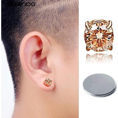1pcs Punk Mens Strong Magnet Magnetic Ear Stud Set Non Piercing Earrings Crystal Fake Earrings Gift For Boyfriend Lover Jewelry