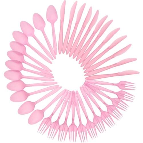 36/Set Pink Disposable Plastic Strong Spoons Knives Fork Cutlery Set