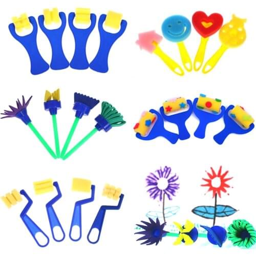 4Pcs/Set DIY Sponge Painting Brushes Drawing Toys for Children Kids Educational Rolling Paint Drawing Toy Drawing Graffiti Tool