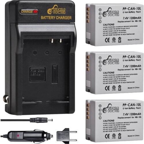 3Pcs NB-10L NB 10L NB10L Camera Battery and Wall Charger for Canon SX40 HS SX40HS SX50 HS SX50HS G1 X G1X G15 G16 SX60 HS G3X