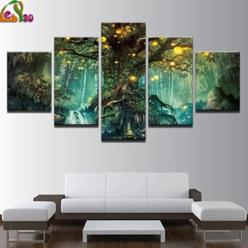 Diamond Painting 5 Pieces Enchanted Tree Abstract scenery diy diamond Embroidery full round Mosaic living room fantasy Decor