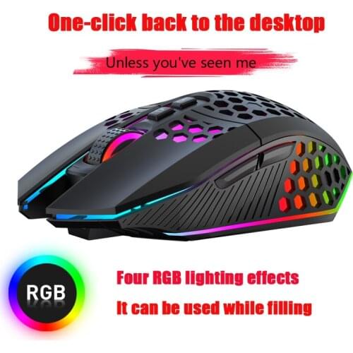 Wireless Mouse Rechargeable Rilent Office Game Computer Lightweight Hollow Hole RGB Light