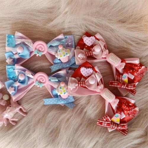 Hand Made Bared Sweet Lolita Side Clip Pink And Blue Pink Color MT Crane Machine Side Clip Sweet Department