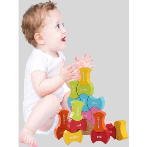 Wooden Puzzle Geometric Shape Jigsaw Matching Board Educational Teaching Toy Kids Gifts English Color Perception Puzzle Toy