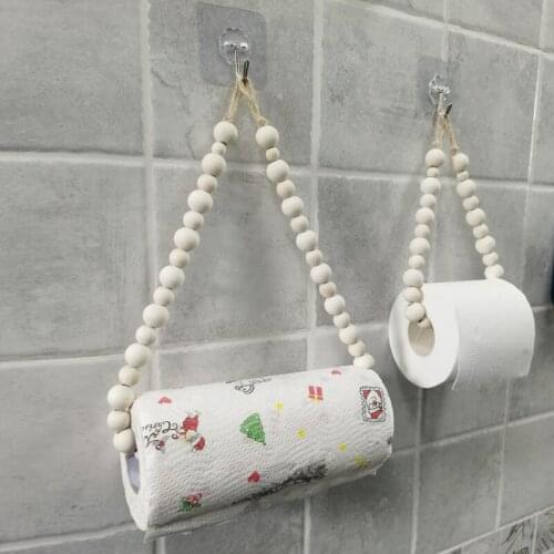 2 pcs Wooden Beads Toilet Paper Holder Towel Holder Curtain Tiebacks Kitchen Paper Holder Marame Boho Home Bathroom Decoration