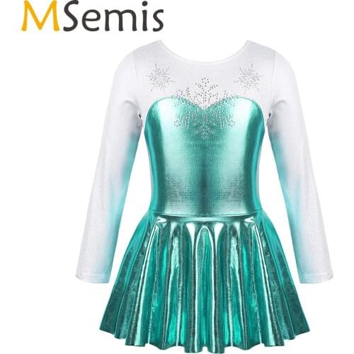 MSemis Kids Baby Girls Rhythmic Gymnastics Leotard Tutu Balllet Dress Rhinestone Snowflake Shiny Metallic Ballerina Dancewear