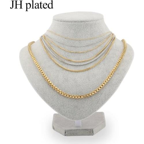 JHplated Trendy Gold Silver Necklaces Square Link Chain Torques width 0.6/0.8/2.0mm length 45cm/60cm fashion jewelry
