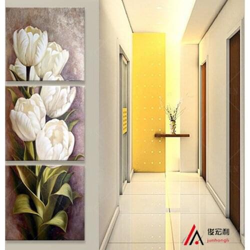 3 pieces Modular pictures decoration art White tulips Flower Corridor oil painting Print of living room canvas print on the wall