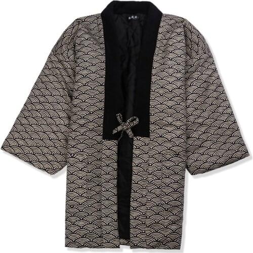 Japanese Style Male Kimono Haori Winter Thick Warm Cotton-Padded Jacket Cosplay Samurai Costumes Men Solid Coat Loose Overcoat