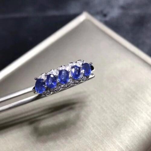 Natural sapphire ring, 925 silver, 5 gemstones, good color, beautiful style