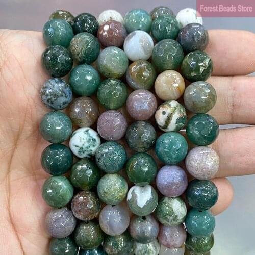 Faceted Indian Agates Round Loose Beads Natural Stone DIY Bracelet Earrings Accessories for Jewelry Making 15'' 4/6/8/10/12mm