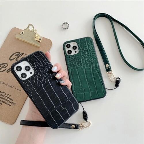 Cute Cross Shoulder Strap Crocodile PU Leather Case For iPhone 12 Mini 11 Pro XS Max XR X 7 8 Plus SE 2 Necklace Lanyard Cover