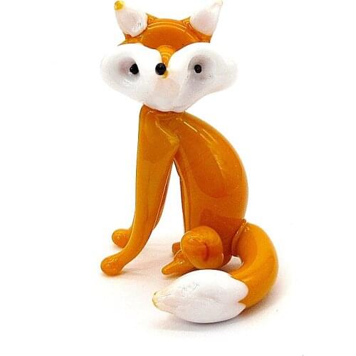 Handicrafts miniature Orange murano glass fox figurine cute animal Ornament holiday gift for kids Home Decor charm Accessories