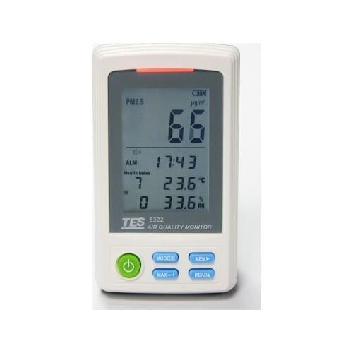 Air Quality Monitor TES-5322 PM2.5 : 0 to 500μg/m3 Humidity : 1% to 99%R.H
