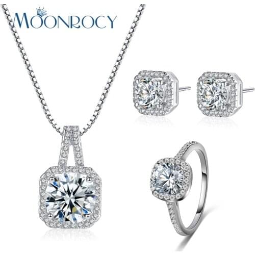 MOONROCY Silver Color CZ Crystal Jewelry Sets Necklace Earrings and Ring Wedding Jewelry Set Gift for Women Gift Drop Shipping