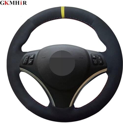 Black Hand-stitched Genuine Leather Suede Car Steering Wheel Cover For BMW E90 E91 E92 E93 E87 E81 E82 E88 X1 E84