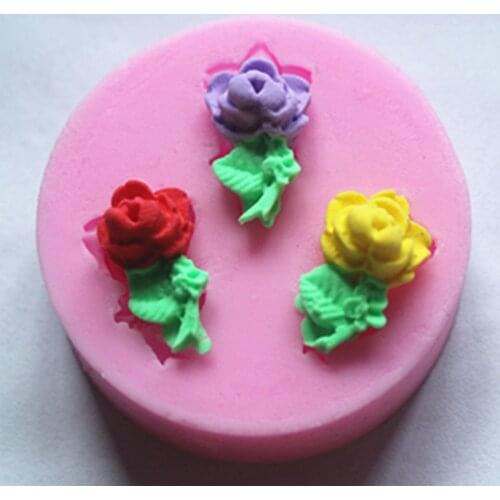 New Three mini roses fondant cake molds soap chocolate mould for the kitchen baking FM233