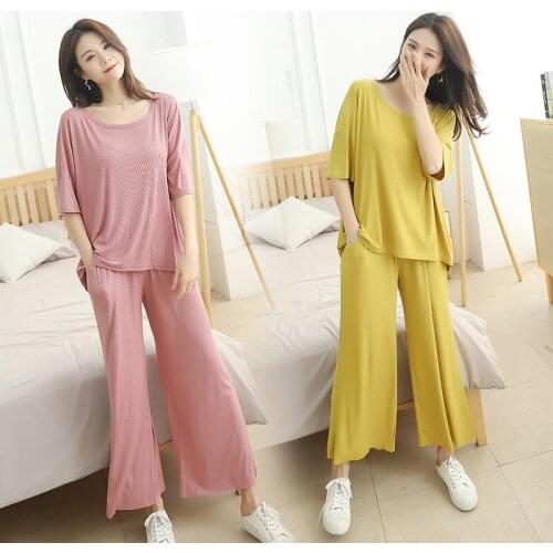 Plus Size WomenS Home Service Suit Pajamas Thin Round Neck 2020 New Spring Pants With Short Sleeves Cotton Negligee Pajamas