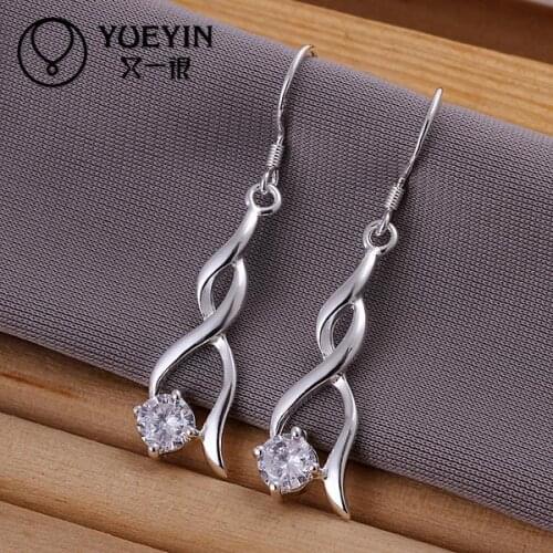 New fashion silver plated jewelry Womens Dangle earrings Fashion brinco Earhook Trendy Wholesale Inlaid Crystal Twisted
