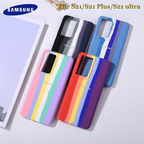 Official SAMSUNG Galaxy S21 Plus S21 Ultra Rainbow Liquid Silicone Case Anti-Fall Full Protect Back Cover S 21 5G Luxury Shell