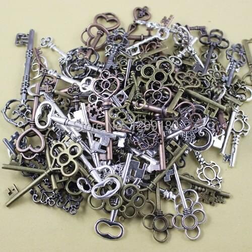 200g/lot approx 20-50pcs Metal Zinc Alloy Silver Tone Key Charm Pendant For Necklace DIY Jewelry Making 31-83mm (K00589)