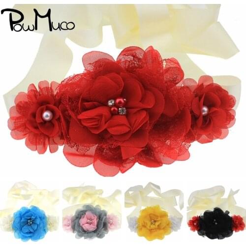 Powmuco Lovely Lace Chiffon Flowers Women Waistband Adjustable Maternity Belt DIY Clothing Accessories Fashion Photography Props