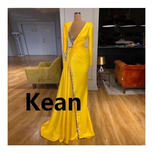 Real Photo Evening Dresses Illusion Long Sleeves Satin robe de soiree Evening Gowns Prom Dress Vestidos De Festa
