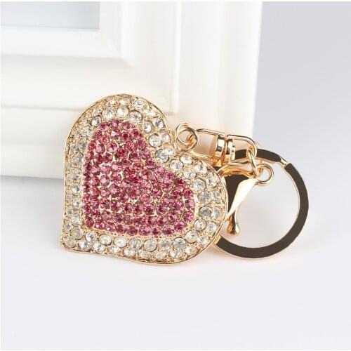 Rose Sweet Heart Love Crystal Charm Pendant Purse Bag Car Key Ring Chain Jewelry Accessories Weddding Party Gift