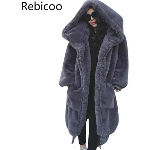 2020 Winter Women New Faux Fur Coat Plus Size High Quality Rabbit Fur Female Thick Warm Long Hooded Parkas Loose Outerwear