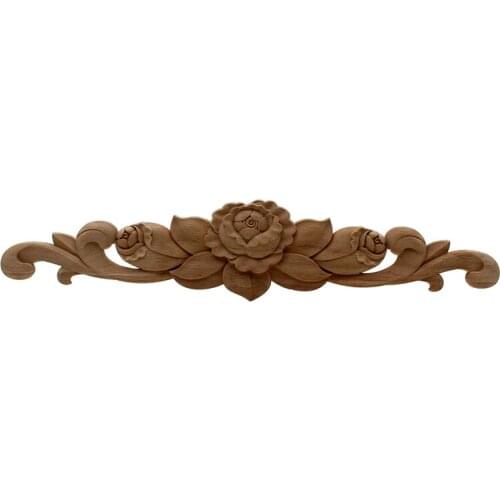 VZLX Natural Floral Wood Carved Decal Corner Appliques Frame Wall Doors Furniture Woodcarving Decorative Wooden Figurines Craft