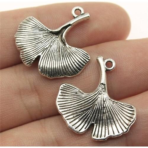 WYSIWYG 10pcs 24x23mm Antique Silver Color & KC Gold Gingko Leaf Charm Pendants Ginkgo Biloba Leaf Pendant