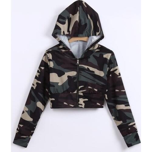 Hoodies Women Crop Sweatshirt Camouflage Pattern Tactical Autumn Spring Long Sleeve Short Top Streetwear Dance Cover Up Sudadera