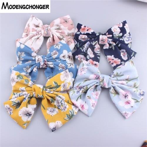 High Quality Hair Bow Large For Girls Hairgrips Bowknots Flower Printing Barrette Bow Hair Clip Women Hairpin Hair Accessories