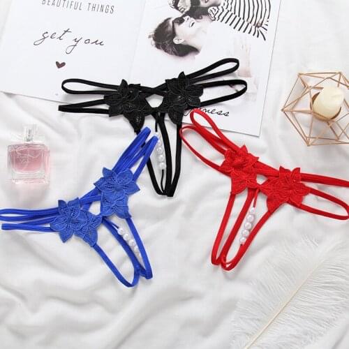Sitonjwly Women Panties with Pearls Female Tangas G String Sexy Underwear Thongs Ladies Lace Lingerie Panties Underwear Briefs