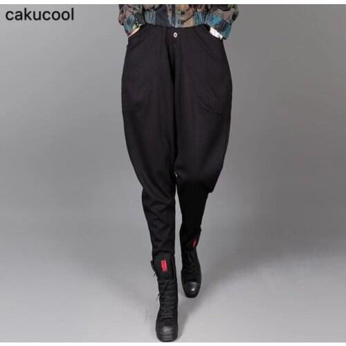 Cakucool 2019 spring simple dark retro stretch large size fashion bloomers womens trousers casual harem pants washed cotton