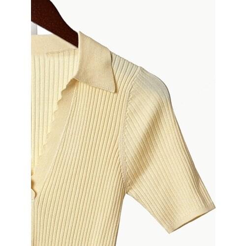 Women Sweater 2020 Spring and Summer New Temperament Ladies Slim Lapel V-shaped Thin Short-sleeved Sweater