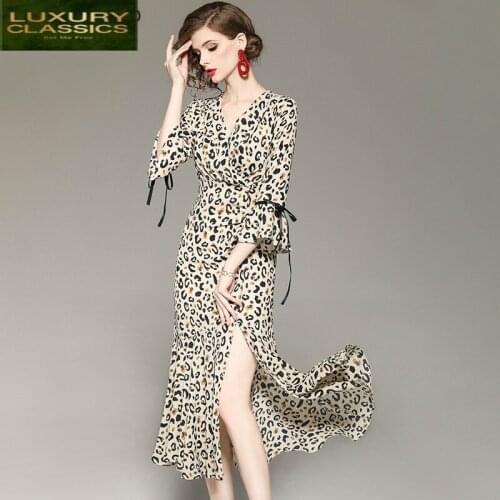 Women Sexy Leopard Dress Spring Summer Elegant Long Party Dress Split Mermaid Dresses Maxi Vestidos Verano 2021 LWL1675