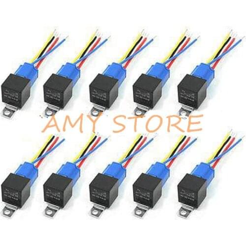 10pcs 5 Pins 40A 12V DC Harness Wire Ceramic Socket Car Stereo Alarm SPDT NC+NO Relay JD1914