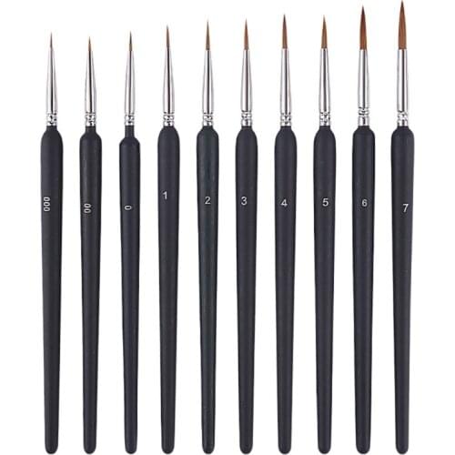 10 Pcs Hook Line Pens Wolf Hair Brushes Set for Detail Art Liner Painting Miniatures Acrylic Watercolor Oil Gouache Draw
