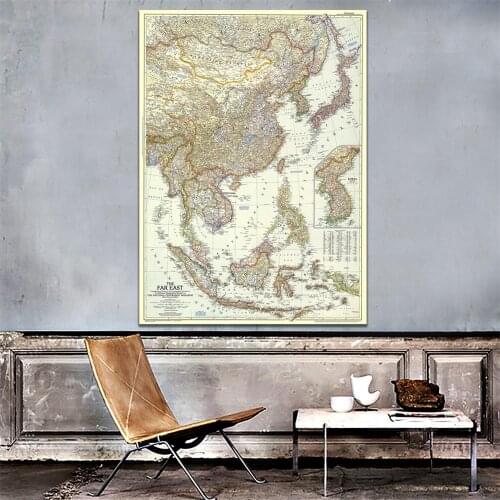 1952 Edition Non-woven Vinyl Spray Painting Maps of The Far East Unframed Wall Map For Living Room Office Wall Decoration